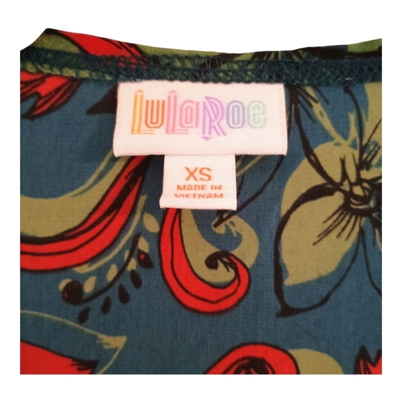 NWT LuLaRoe Sleeveless Teal Red Floral Duster Sleeveless Cardigan XS Layering - Picture 4 of 6
